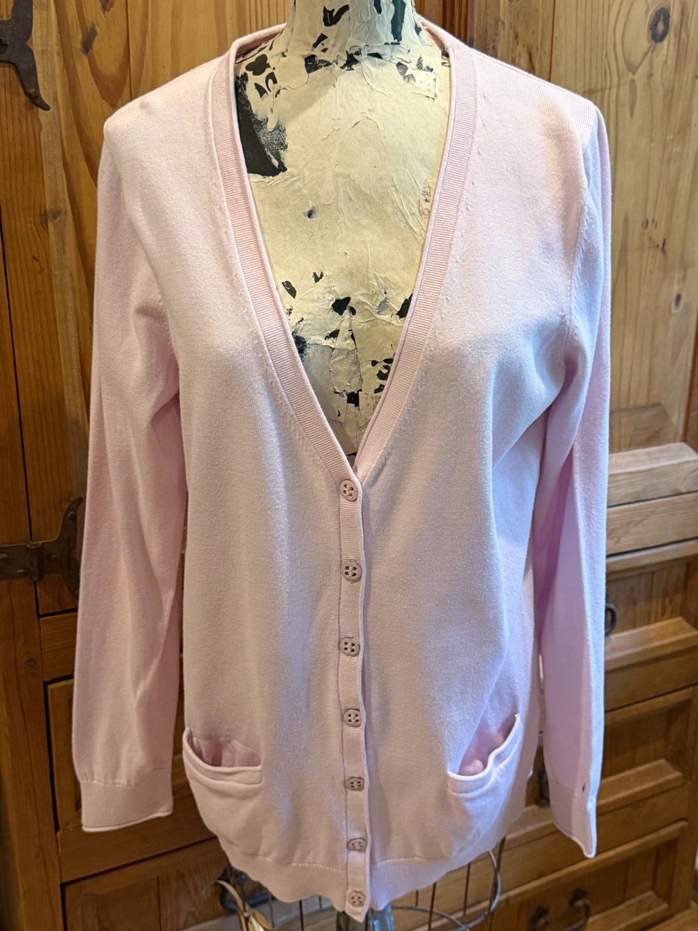 Tommy Hilfiger Light Pink V-Neck Button Cardigan Sweater-Sz L
